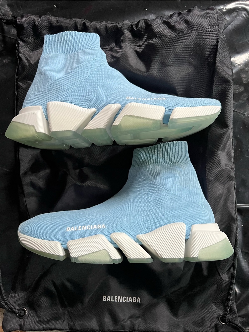 Balenciaga Light Blue Sock Sneakers with White & Pale Green Sole